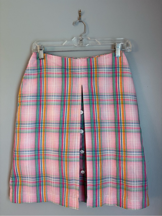 Vintage Dresses & Skirts - Vintage Preppy Pink Plaid Front Inverted Pleat Skirt from 1970s Coquette